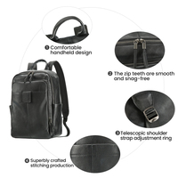 Tas Ransel Laptop Bisnis Kulit Asli dengan Tali Bahu Lengkung, Penutup Ritsleting, Kapasitas Besar untuk Perjalanan Sehari-hari dan Perjalanan