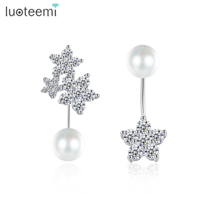 LUOTEEMI Stile Della Corea di Alta Qualità Primavera Estate Amore Romantico Da Sposa di Lusso Deluxe <span class=keywords><strong>Bianco</strong></span> CZ <span class=keywords><strong>Fiore</strong></span> <span class=keywords><strong>Orecchini</strong></span> di Perle - Product Image 1