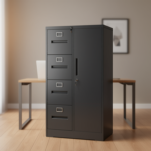 Armoire de classement verticale en métal noir à 4 tiroirs verrouillables, mobilier de bureau en acier pour le bureau à domicile, la chambre ou l'espace de travail - Product Image 2