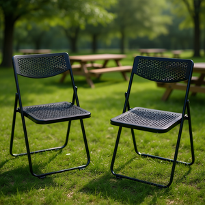 Chaise pliante noire en métal légère empilable pour usage intérieur, extérieur et jardin - Product Image 3