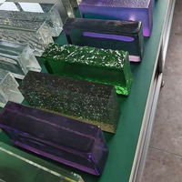 Hot Melt Motif Texture Peint Couleur Blocs De Verre Solide Gris Vert Violet Jaune Couleur Briques De Verre pour Cloison Murale