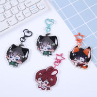 Porte-clés en acrylique tête de garçon anime animal kawaii, pendentif personnalisé, fermoir creux doré assorti pour décoration de sac à dos