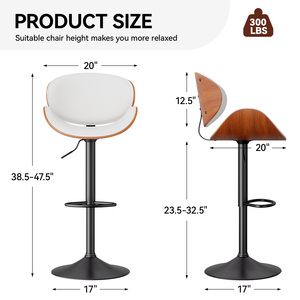 Modern PU <b>Leather</b> Swivel Back <b>Bar</b> <b>Stools</b> with Metal Base Adjustable Height Water Resistant for Home <b>Bar</b> - Product Image 6