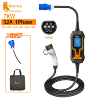 Chargeur de voiture électrique Feyree 7KW Type 2 avec prise WIFI, application intelligente, phase 1, 32A, avec prise CEE 3 broches, câbles de charge 32A