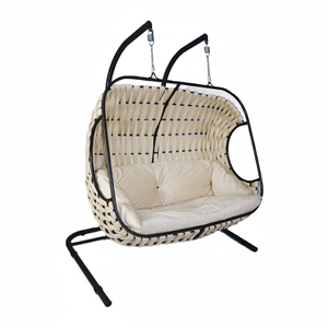 Modern Kugu Exterior Outdoor Furniture Indoor Wood Garden Adult Double Seat Patio Hanging Egg <b>Swing</b> Chair Metal Stand for Hotel - Product Image 2