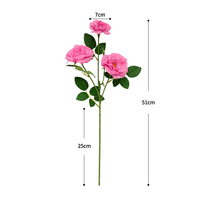 Rose artificielle à toucher réel, 3 têtes, tige longue, vente en gros, pour arrangements de table et décoration intérieure