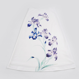 Jupe longue élégante à double couche, style chinois vintage, imprimé orchidée violette, taille basse, coupe droite, pour femme tendance - Product Image 6