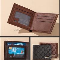 Dompet Mini koin kulit sintetis PU sederhana untuk pria nyaman untuk dibawa dompet pendek Retro 11.5*9*1cm W026