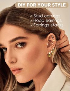 Set di 7 Paia di Orecchini a Cerchio in Acciaio Inossidabile per Donne, Placcati in Oro Antiallergico, Piccoli Gioielli per <span class=keywords><strong>Piercing</strong></span> alla Cartilagine e <span class=keywords><strong>Trago</strong></span>, Naturali - Product Image 4