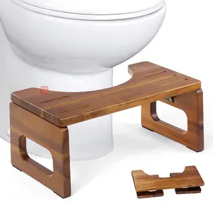 Оптовая продажа, коричневый нескользящий складной стул из дерева акации для ванной, горшечный стул для уборки