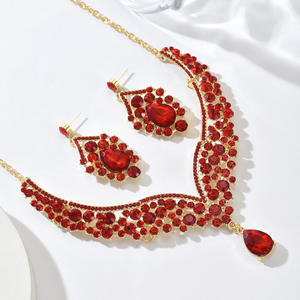 2025 nouvelle mode exquise haute qualité larme gemme bijoux cristal grappe déclaration collier boucle d'oreille ensemble pour tenue de soirée - Product Image 4