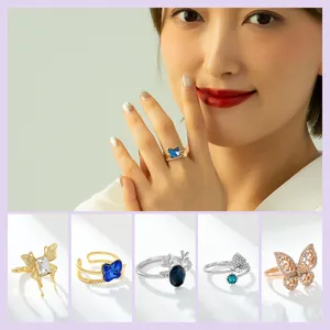 Xuping Sieraden Modieuze Dame Kristallen Steen Gouden Ring Sieraden Golf Koperen Ringen Groothandel Vlinder Mode Sieraden Ringen