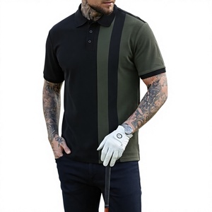 Men's Color Blocked Striped Cotton Breathable for Shirt Short Sleeve Knitted Golf Style Regular Fit Custom Logo Front Black - Product Image 1