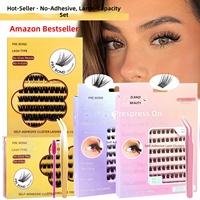 Ensemble de faux cils en cheveux synthétiques sans colle, styles européens et américains, volumineux, recourbés, en grappe, segmentés