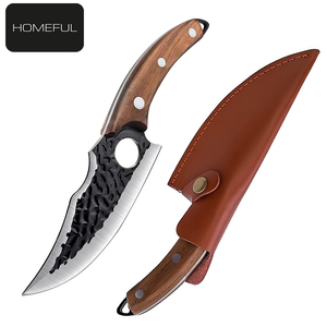 Cuchillo de desollar forjado a mano con orificio para el dedo, cuchillo de caza de hoja fija con mango de madera y funda de cuero, cuchillo para acampar al aire libre - Product Image 2