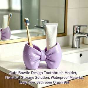 <b>Bow</b>-shaped Makeup Organizer Plastic Storage Rack For Brushes Pens Bathroom Bedroom Display 15x11cm Injection Molding - Product Image 2