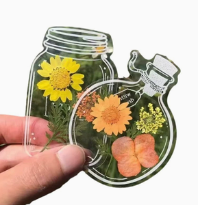 Kit de Marcapáginas con Flores Prensadas DIY - Pegatinas Transparentes de Hojas Secas, Diseño 'Primavera en una Botella', Suministros para Manualidades - Product Image 1