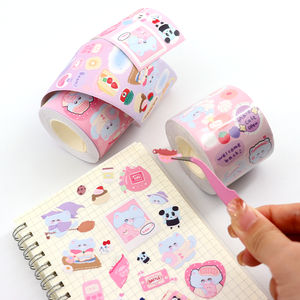 Rouleau d'autocollant adhésif en PVC imperméable imprimé personnalisé <span class=keywords><strong>mignon</strong></span> dessin animé baiser coupe logo décoratif matériau solide en vinyle - Product Image 4