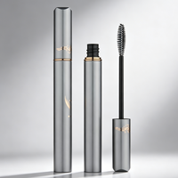 Tube de luxe rond gris argenté en aluminium et plastique vide pour mascara, sérum pour cils, emballage cosmétique, flacon de maquillage