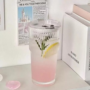 Lớn dọc sọc cốc nước có nắp đậy và rơm gca016 Kính lạnh uống nước trái cây cốc cà phê cho nhà - Product Image 2