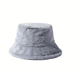 Solid Color Resemble Rabbit Hair Bucket <b>Hat</b> Winter Unisex <b>Warm</b> <b>Hats</b> Custom logo Outdoor Windproof Bucket <b>Hats</b> - Product Image 3