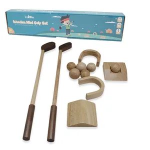 Indoor Children Kids Wooden Game Mini Golf Course Toy Set w/ Clubs, Balls, Holes, Obstacles