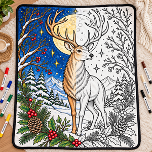Couverture à colorier DIY en flanelle douce avec marqueurs, motif Cerf de Noël et Lune, pour décoration d'intérieur hivernale, écologique et lavable en machine - Product Image 6