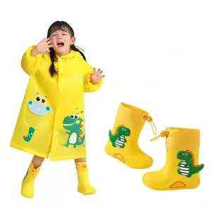 Wholesale toddler boys girls kids rain boots with matching rain coat for children rain suit