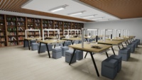 Table de lecture longue pour plusieurs personnes pour les bibliothèques scolaires et universitaires - Bureau d'étude collaboratif avec panneaux de séparation et ports de charge USB