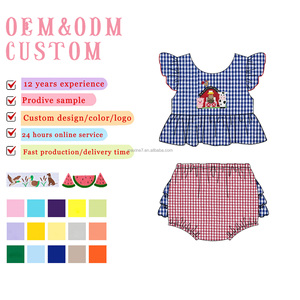2025子供服Seersuckerファームチキンアップリケ女の子ドレスブティックボウクラフトフリル幼児用 - Product Image 3
