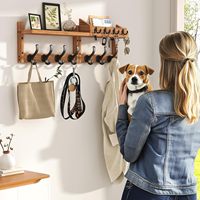 Porte-manteau mural multifonctionnel 4-en-1 en bois naturel de 29 pouces, moderne, durable, non pliable, à un seul niveau, pour rangement