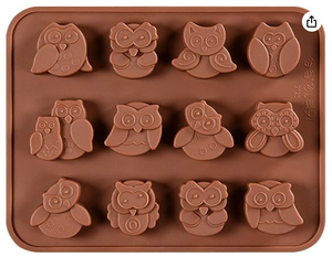 Moule à dessert en silicone pour la maison, 12 cavités, en forme de hibou mignon, plaque de cuisson en silicone, plateau à chocolat et bonbons pour Halloween - Product Image 1
