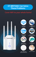 Repetidor Wi-Fi de Largo Alcance COMFAST CF-WR758AC, 4 Antenas, 1200 Mbps, Extensor de Rango Wi-Fi Móvil Inalámbrico 5G