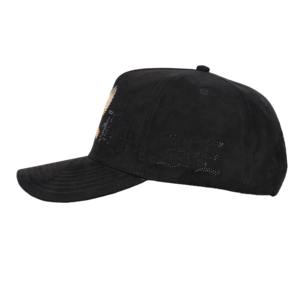Casquette de baseball Tcap China en daim noir à 5 panneaux avec logo métallique - Product Image 4