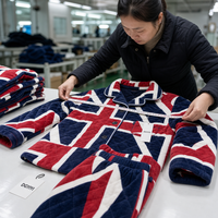 Ensemble de pyjama en coton épais personnalisé en deux pièces pour femmes, haut à manches longues Union Jack, pantalon large, ensemble coordonné britannique, taille UK 8 à 16