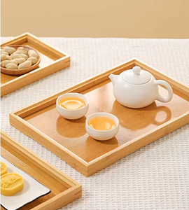 Bandeja de bambú teñida de nogal, juego de bandejas para servir, compra al por mayor, bandeja rectangular personalizada para hotel, cafetería, restaurante, bar - Product Image 3