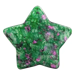 1.2 "Robijn In Fuchsite Ster Healing Crystal Pocket Palm Stenen Gepolijst Gesneden Zorgen Steen