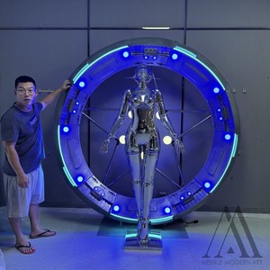 Otel lobisinde Casino sahne olay dekor RGB aydınlatma fiberglas fütüristik Mecha artartpiece Cyber kız kinetik sanat kurulum - Product Image 5