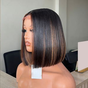 <span class=keywords><strong>Parrucca</strong></span> Frontale in Pizzo Francese Senza Colla, Bob Corto Marrone Zenzero, 13x4, Densità 200%, Capelli Remy Brasiliani Doppia Trama, Pizzo Trasparente - Product Image 5