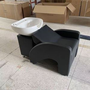 Fauteuil de lavage semi-inclinable professionnel moderne en cuir avec bac en céramique, durable et imperméable pour salon de coiffure et usage en institut de beauté - Product Image 2