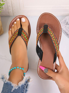 Nouvelles sandales et claquettes plates à bout rond de style ethnique ashion2024, chaussures romaines à entre-doigts simples pour les vacances à la plage, vente en gros231231 231 - Product Image 6