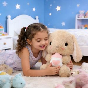 Peluche - Conejo Sentado de Orejas Caídas, Conejo Blanco de Pascua, Animal de Peluche con Zanahoria, Suave, Adorable y Realista, de Orejas Largas - Product Image 6