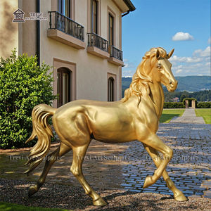 Statue grandeur nature de décor d'art d'immeubles Sculpture de cheval courant en bronze doré - Product Image 6
