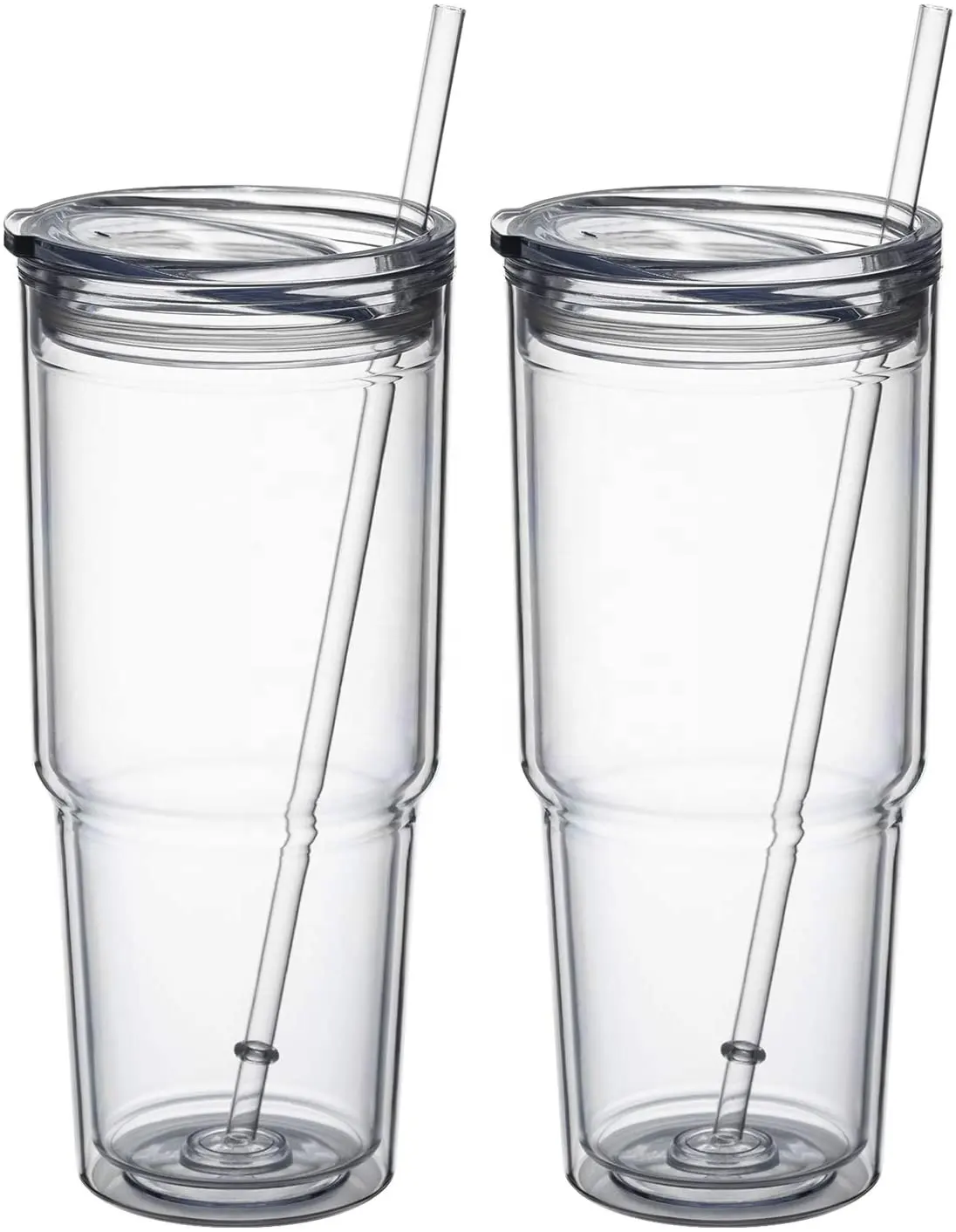 Gobelet isotherme Double paroi 30 oz, en plastique acrylique transparent, parfait pour les fêtes et les anniversaires, le café, avec paille