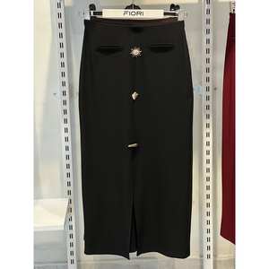 กระโปรงทรงดินสอผู้หญิง Fiori สีดำ เอวปกติ แต่งหัวเข็มขัด กระโปรงยาวปานกลาง - Product Image 1