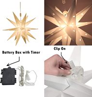 Décoration de Noël Étoile de Morovie pour le sommet de l'arbre, Pendentif de Bethléem, Lanterne en papier PVC, Lumière blanche, Décoration intérieure à piles, IP44