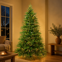 Sapin de Noël artificiel pré-éclairé 100% PE, 7 pieds, luxe, toucher réaliste, avec lumières LED et base métallique pliable