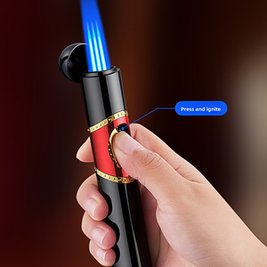 Accendino a Gas Butano Lungo JH Senza Logo con Punzone e Ago, Fiamma Blu Tripla Antivento in Metallo - Product Image 4