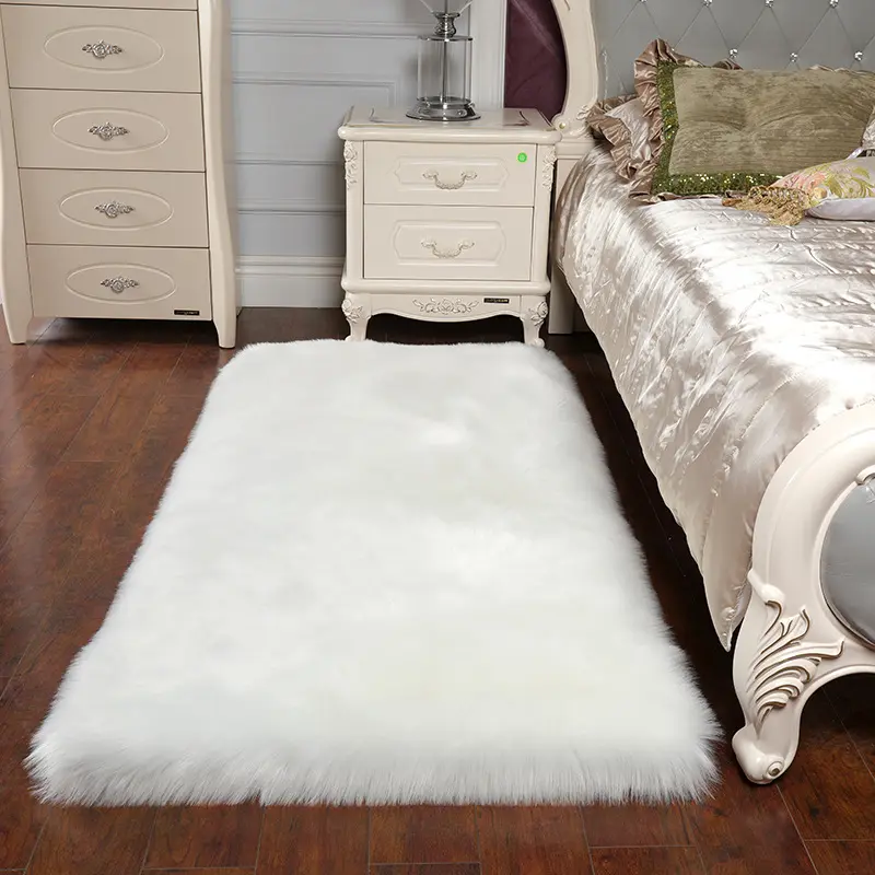 Penggunaan di rumah karpet Area berbulu lembut antiselip karpet kulit domba bulu palsu putih