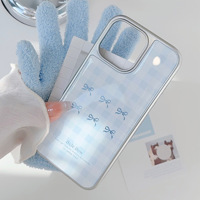 Coque de téléphone portable Iphone16 à carreaux bleu doré pour Apple/Huawei 15Pro Max 14 galvanoplastie 13 gouttes de colle 12 Plus A54s S23 Plus